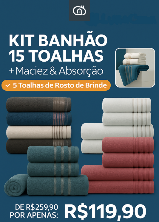 Kit com 15 Toalhas Super Banhão de Alta Maciez e Absorção + 5 Toalhas de Rosto de Brinde